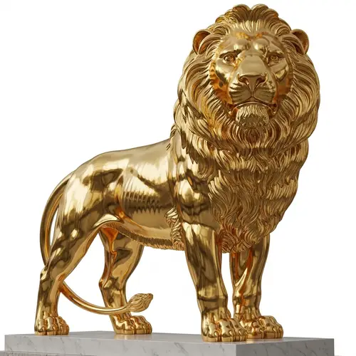 Majestic Gold Lion Statue | Artistic Splendor