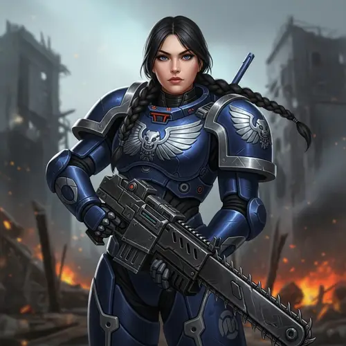 Futuristic Female Soldier with Chainsaw Gun - Battle-Ready