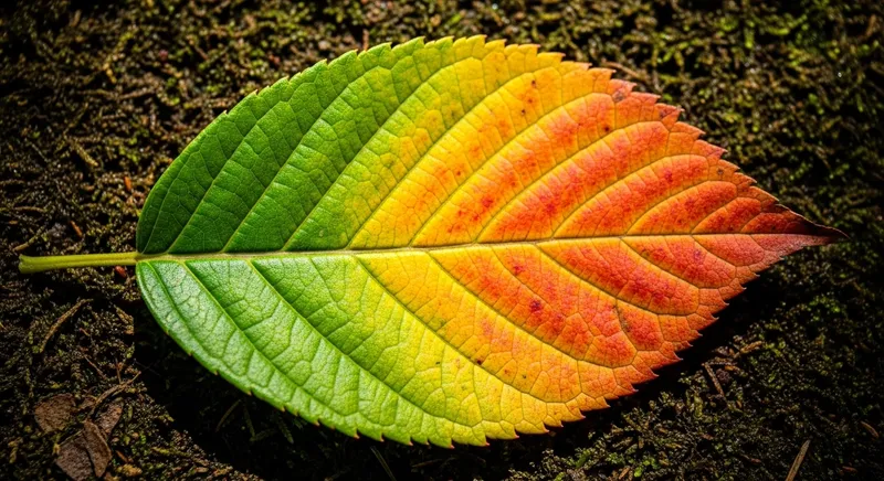 Vibrant Leaf Closeup with Enriched Veins and Warm Colors Vibrant Leaf Closeup with Enriched Veins and Warm Colors