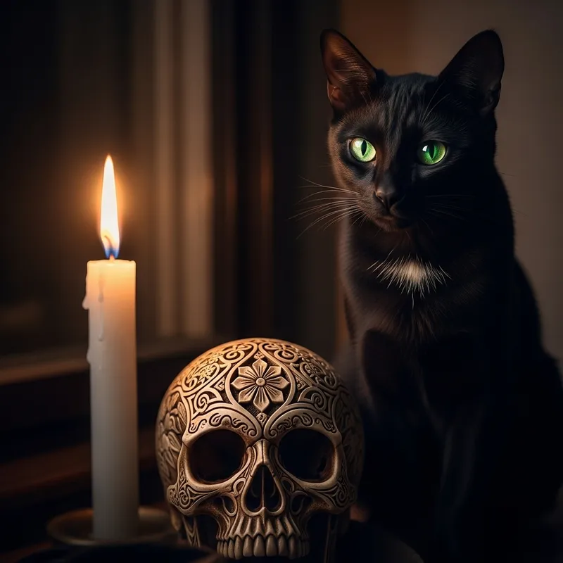 Candle, Cat, Skull - Mystical Vibe