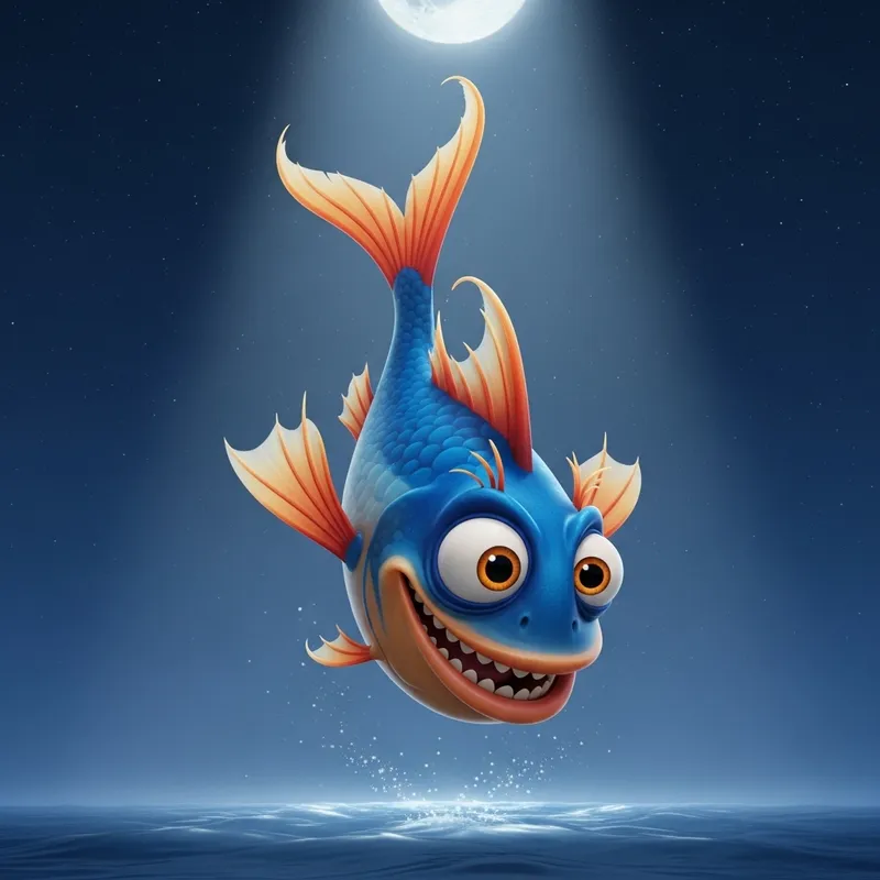 Fantastical Moonlit Flopping Fish at Night