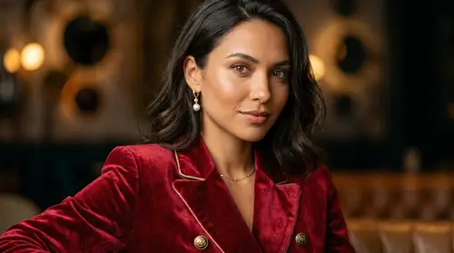 Elegant Velvet Jacket Portrait - Photorealistic Close-Up