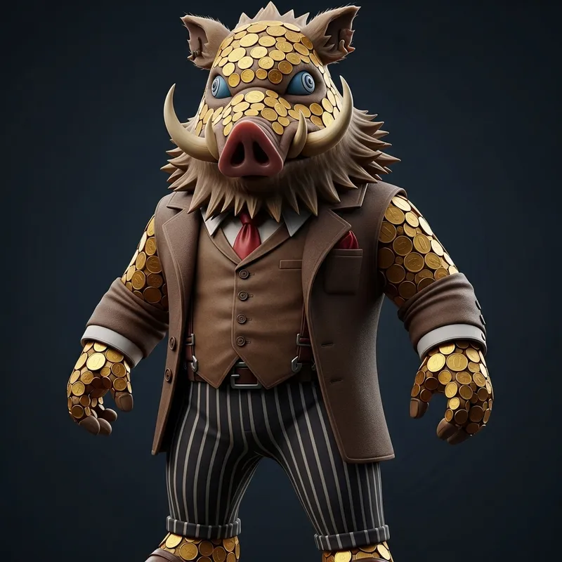 Al Capone Style Gangster Boar with Golden Coin Texture Al Capone Style Gangster Boar with Golden Coin Texture