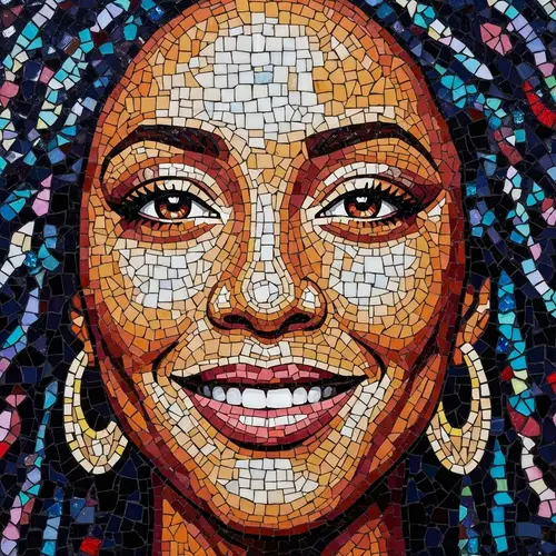 Colorful Mosaic Art portraying a Smiling Woman
