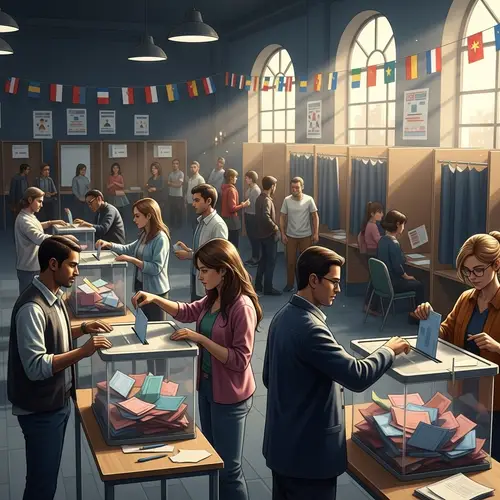 General Election Scene: Casting Votes in Public Polling Station