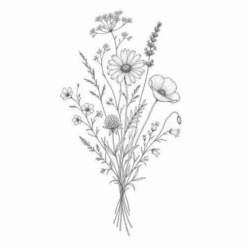 Delicate Wildflower Fine-Line Tattoo Design