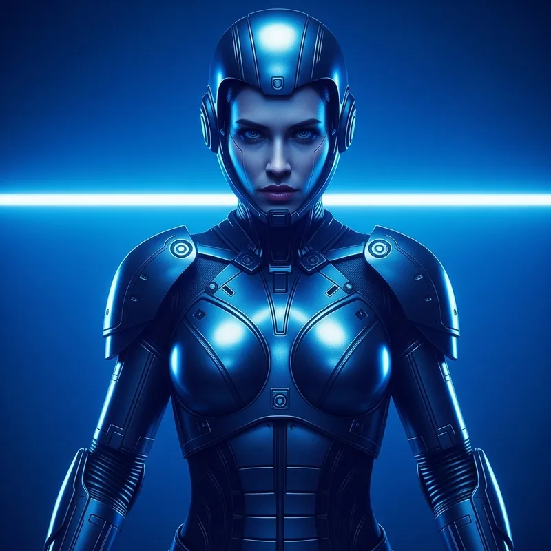 Futuristic Female Cyborg Scene with Intense Expression