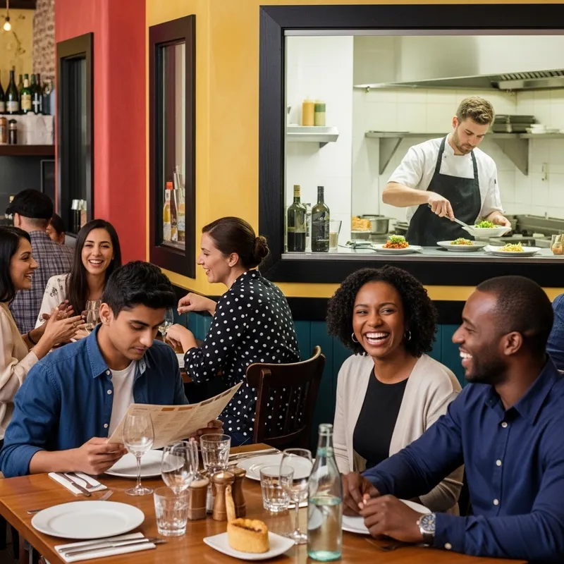 Vibrant Restaurant Scene: Diverse Diners & Delectable Cuisine
