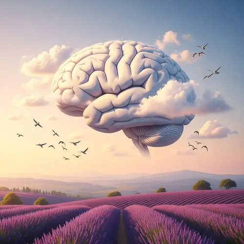 Tranquil Brain Cloud Landscape at Sunset | Harmony Concept