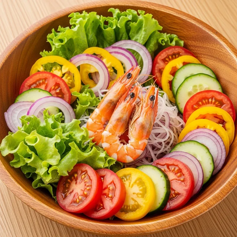 Colorful Vegetable Salad in Wooden Bowl: Fresh & Symmetrical Colorful Vegetable Salad in Wooden Bowl: Fresh & Symmetrical
