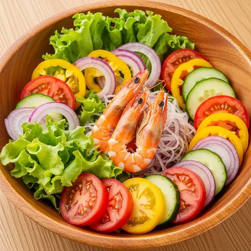 Wooden Bowl Vegetable Salad: Fresh, Colorful, Symmetrical