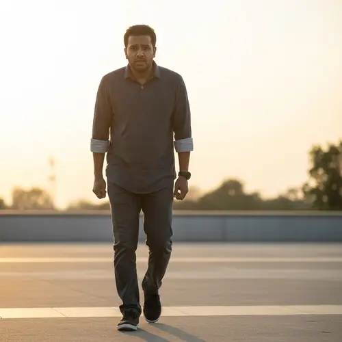 Anxious Man Walking Outdoor Sunset Setting | Deep Thought