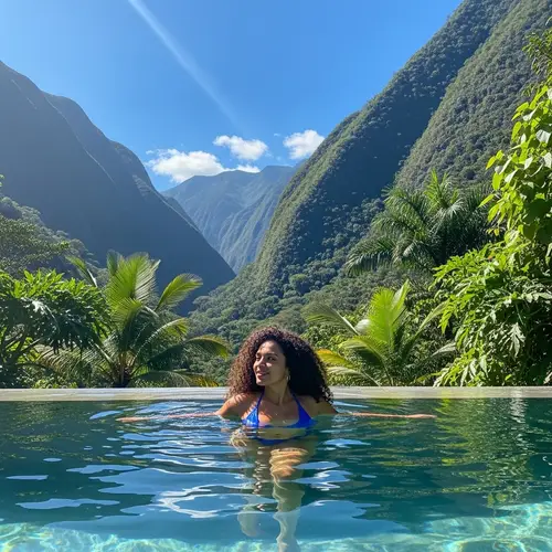 Brazilian Woman in Bikini Swimming in Mountain Pool