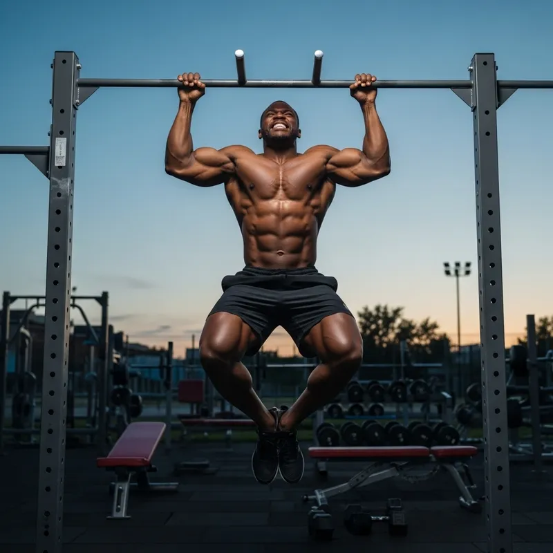 Muscle Up: African Male Demonstrating Strength Outdoors
