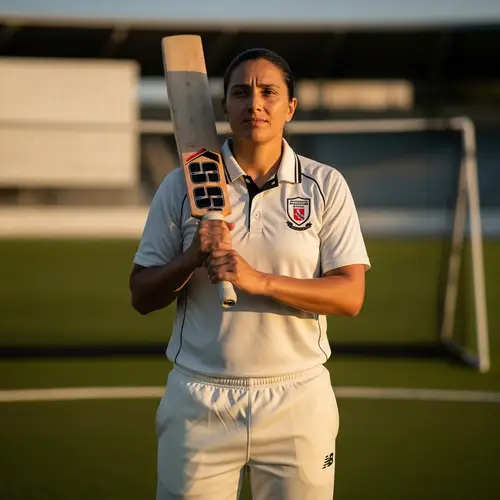 Athletic Leader in White Cricket Uniform Holding Bat