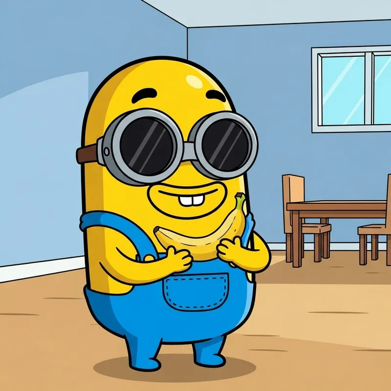 Cheerful Minion Holding a Banana - Cartoon Fun