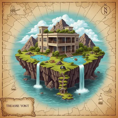 Innovative Two-Story Building Morphed into Pirate Island Illustration