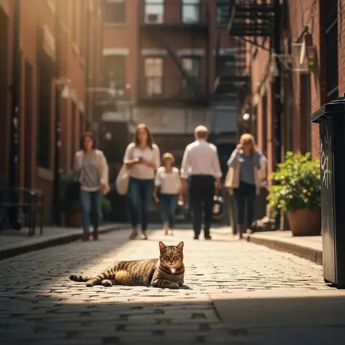 Tranquil Tabby Cat in Charming Urban Courtyard