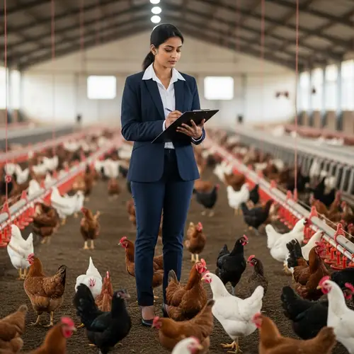 Experienced South Asian Female Consultant in Poultry Farm Environment