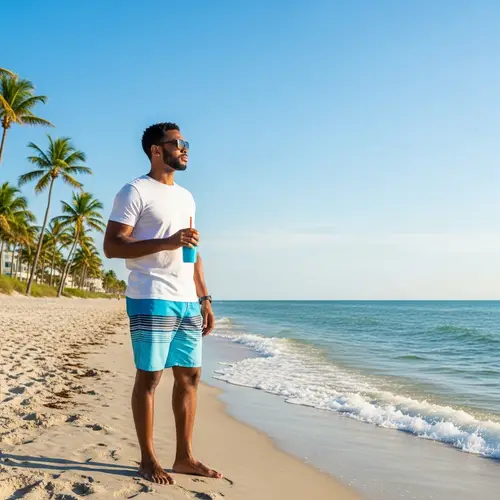 Florida Beach Vibes: Mixed Descent Man Enjoys Morning Sunshine