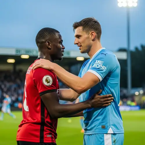 Soccer Players Embrace Displaying Sportsmanship