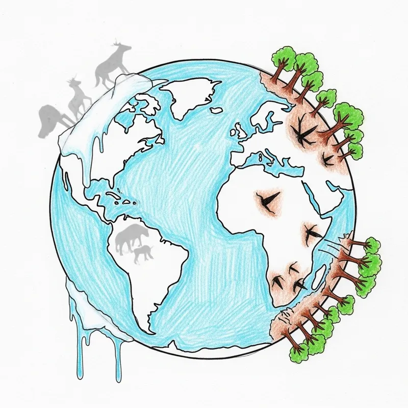 Illustration: Earth, Endangered Wildlife, Melting Ice Caps - Climate Crisis