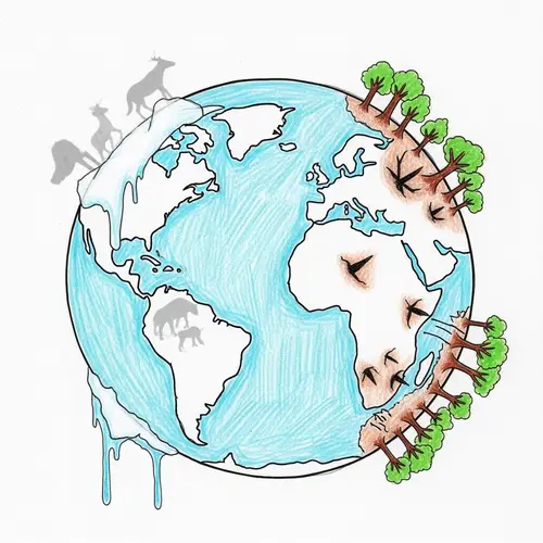 Aftermath of Climate Change: Earth, Endangered Wildlife, Melting Ice Caps