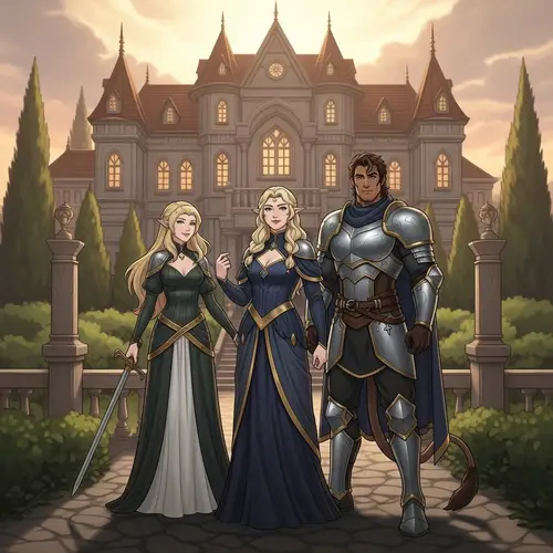 Eleanor, Griffin & Lady Marabelle at Shadows' Manor | Digital Illustration