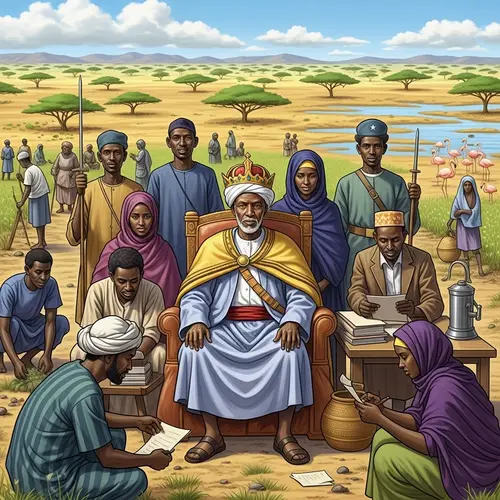 Historical Somali Sultan & Workers: Medieval Scene in Somalia