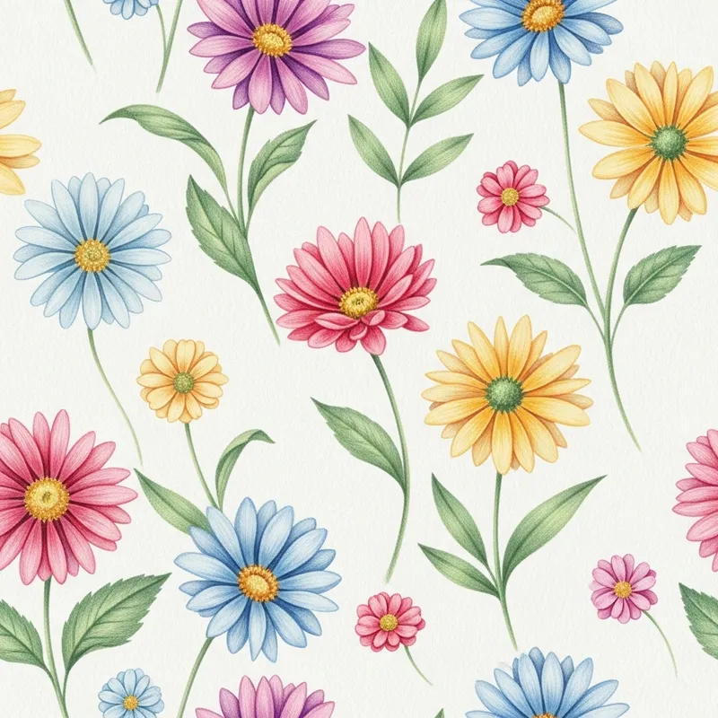Seamless Floral Pattern in Colored Pencils for a Bright Look