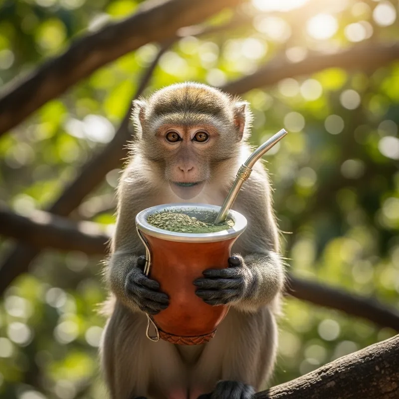 Curious Monkey Enjoying Yerba Mate in Natural Setting