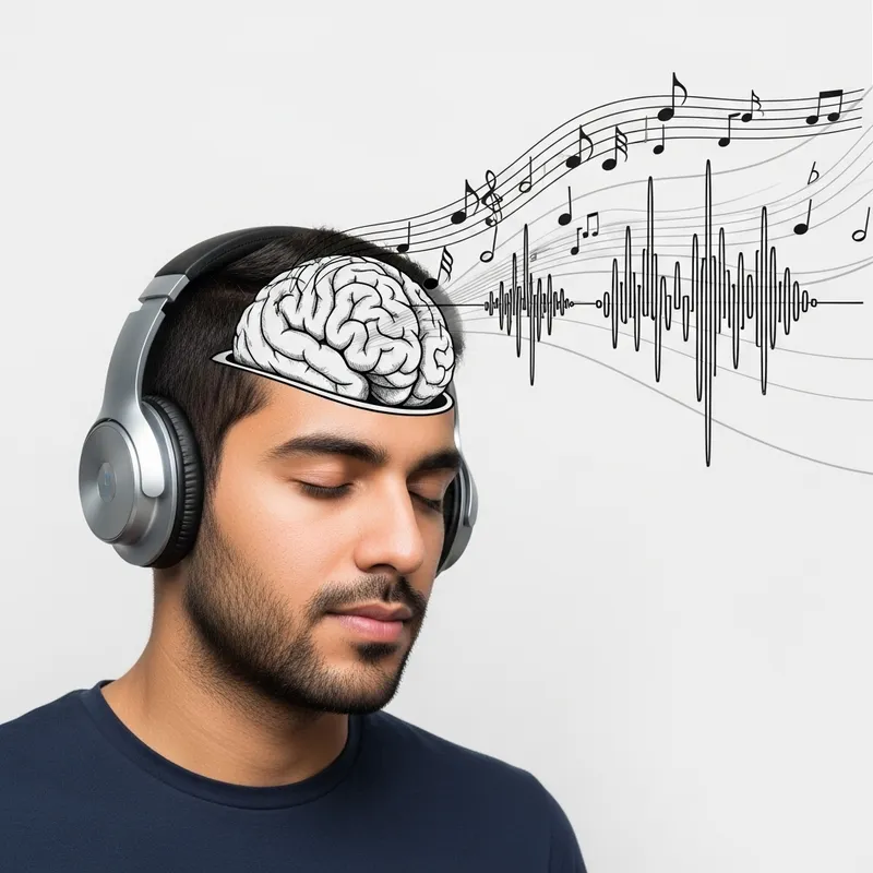 Man Engrossed in Music | Brainwaves and Headphones Visualization