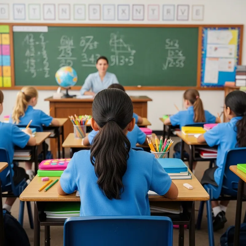 7-Year-Old Girl in School Classroom Scene