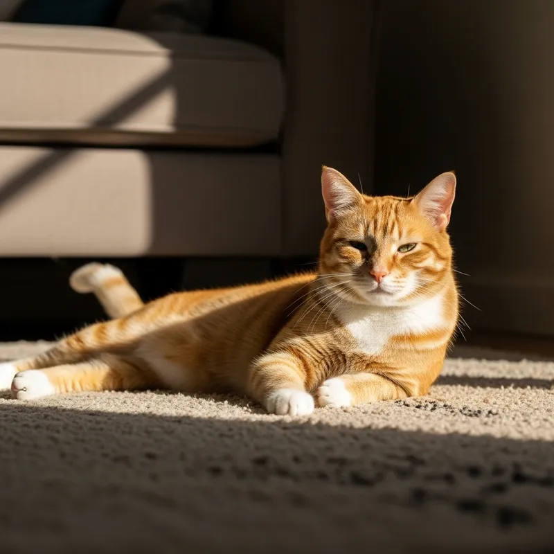 Beautiful Orange Cat Enjoying Sunlight in Cozy Living Room