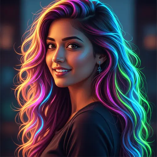 Stunning South Asian Woman with Neon-Colored Hair | Enchanting Beauty