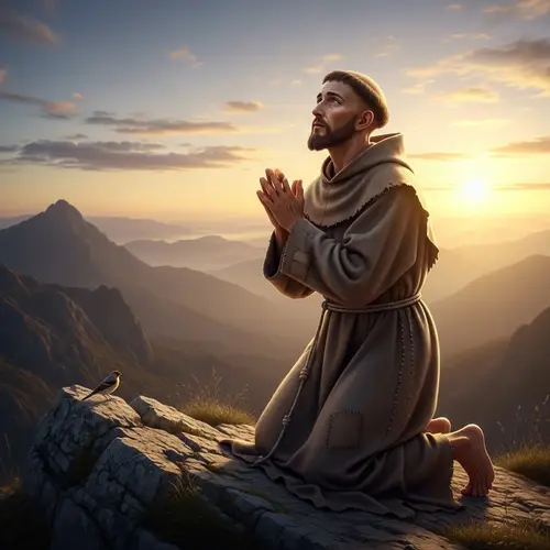 Saint Francis of Assisi Praying on Mountain Top