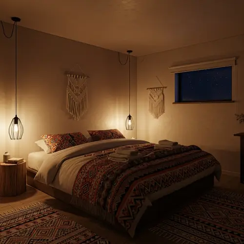 Warm Bohemian Style Bedroom with Double Bed | Tranquil Ambiance