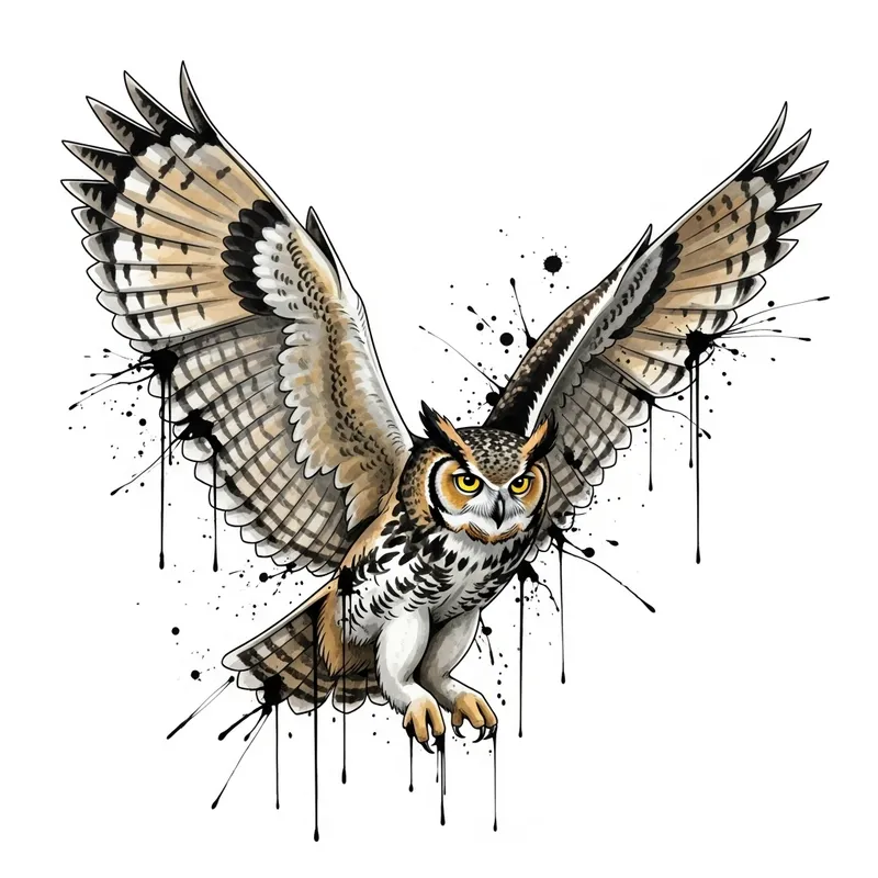 Majestic Horned Owl in Mid-Flight: Dynamic Wildlife Artistry