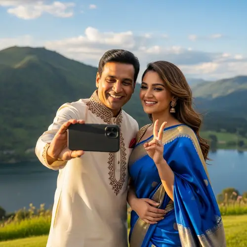 South Asian Male Politician Taking Selfie with Renowned Female Singer