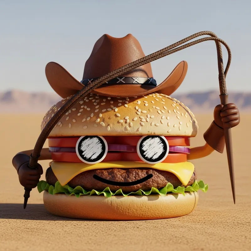 Quirky Cowboy Hamburger with Chalk Eyes Quirky Cowboy Hamburger with Chalk Eyes