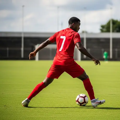 Intense Cristiano Ronaldo Dribbling Soccer Ball | Red Jersey #7