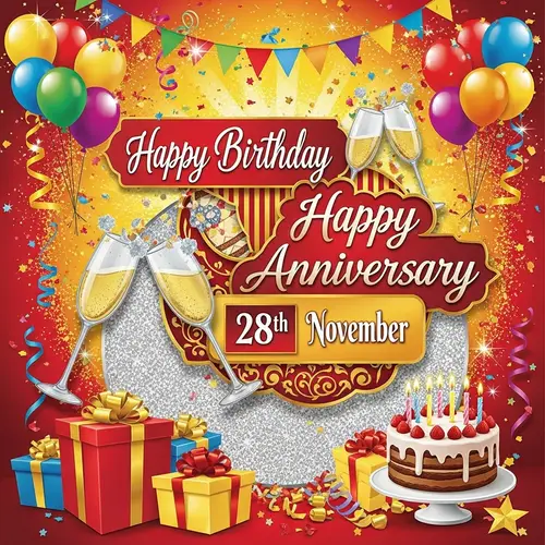 Happy Birthday & Anniversary Greeting Card | 28th November Celebration