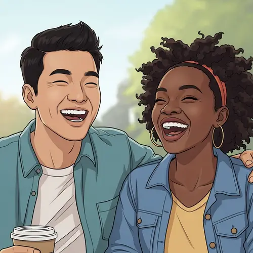 Heartwarming Illustration of Diverse Best Friends Laughing Joyfully