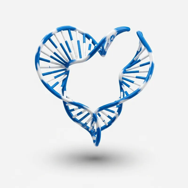 Stylish 3D DNA Heart Sculpture in Blue & White with Gray Drop Shadow