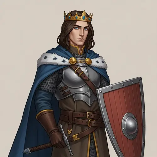 Graceful Medieval Figure with Dark Hair and Grey Eyes