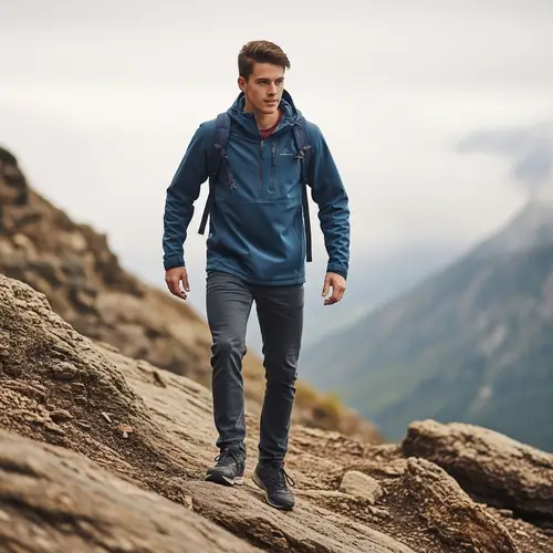 Young Male Overcoming Rugged Terrain Challenges with Determination