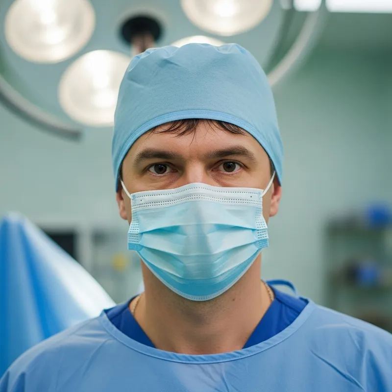 Russian Man, 40, in Surgical Attire with Medical Mask Russian Man, 40, in Surgical Attire with Medical Mask