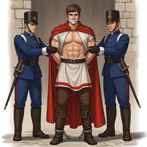 Young Muscular Prince Prepared for Execution at Guillotine