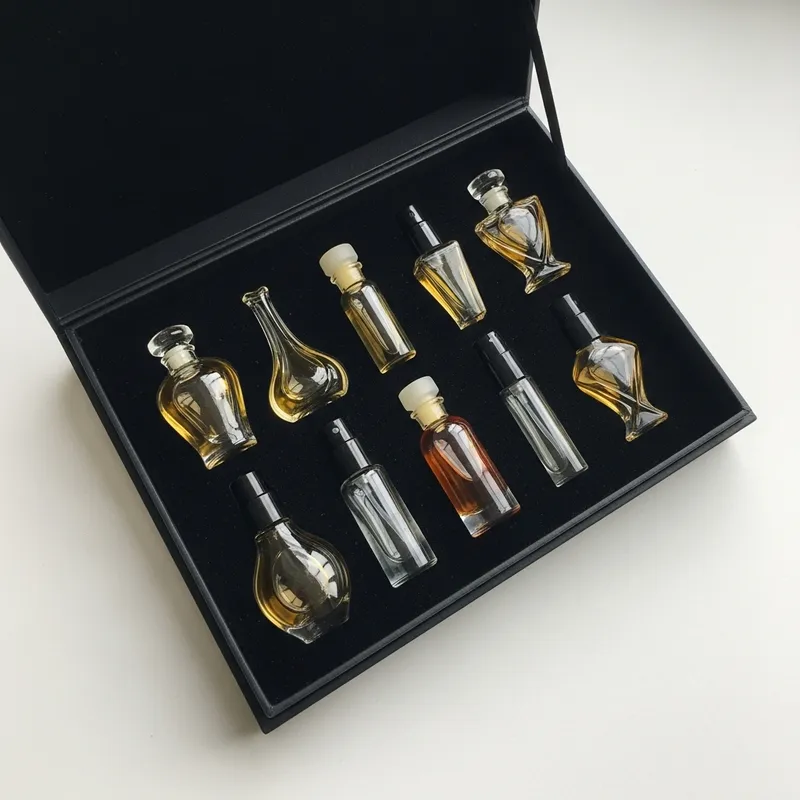 Stylish Black Box with Mini Perfume Flacons | Glass Bottles