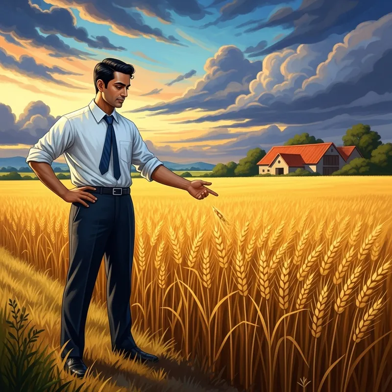 Rural Legal Expert Examining Vibrant Crop Paintings Rural Legal Expert Examining Vibrant Crop Paintings
